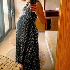 Blue patterned maternity maxi dress